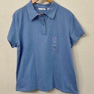 NWT Lizgolf Blue and White Striped Polo Golf Shirt